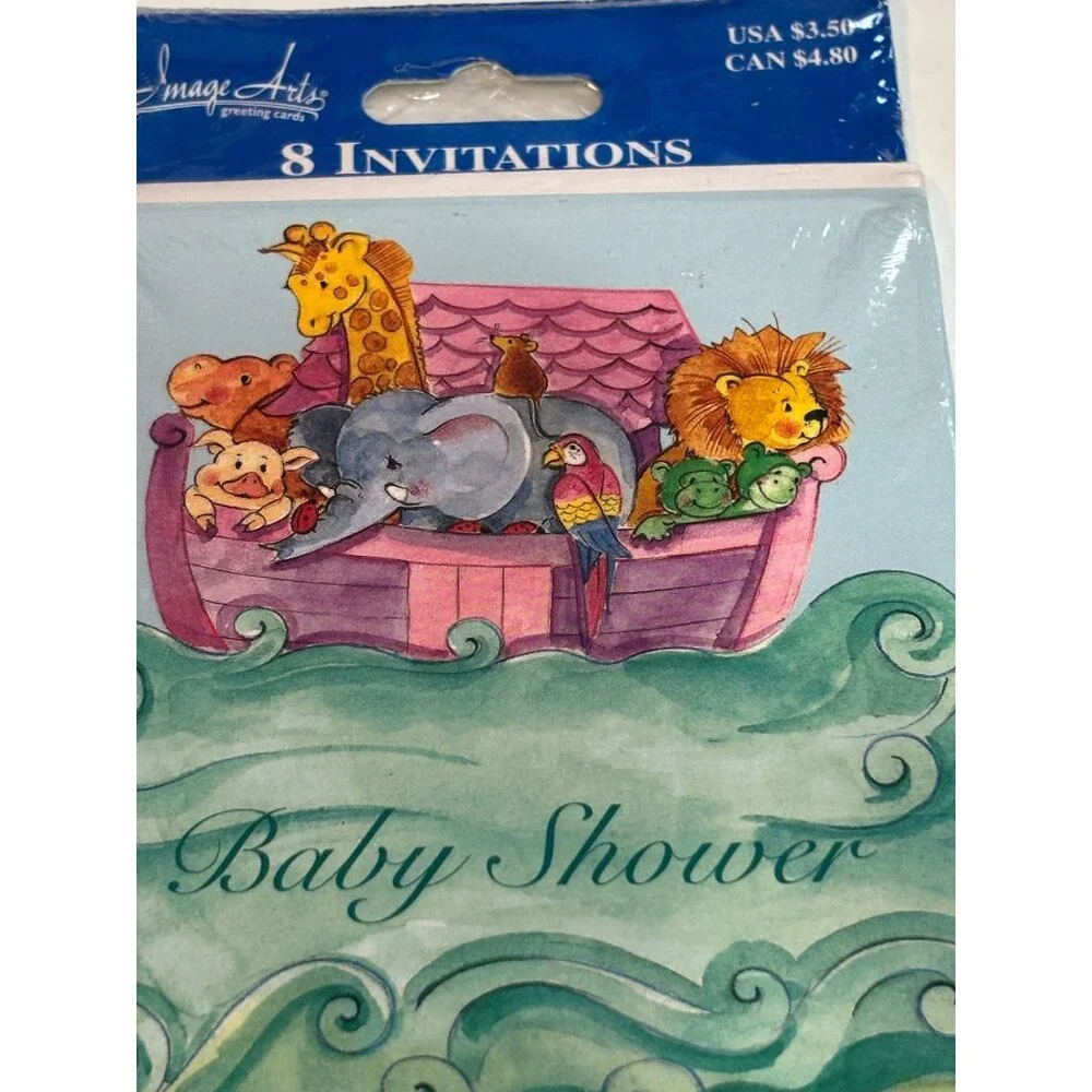 Baby Shower Invitations With Envelopes Noahs Ark Animal Theme Pack Of 8 New Seal